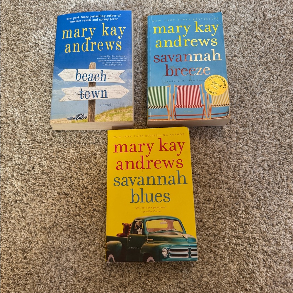 3 Mary Kay Andrews books.   'Savannah Breeze, Beach Town, Savannah blues.